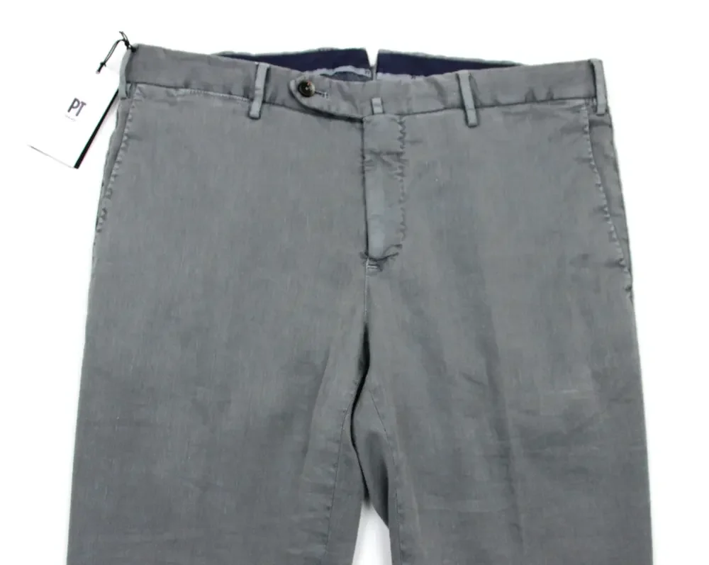$395 PT Torino Pants 40 fits 39 (56 EU) Slim Grey Delvane Linen Cotton Stretch